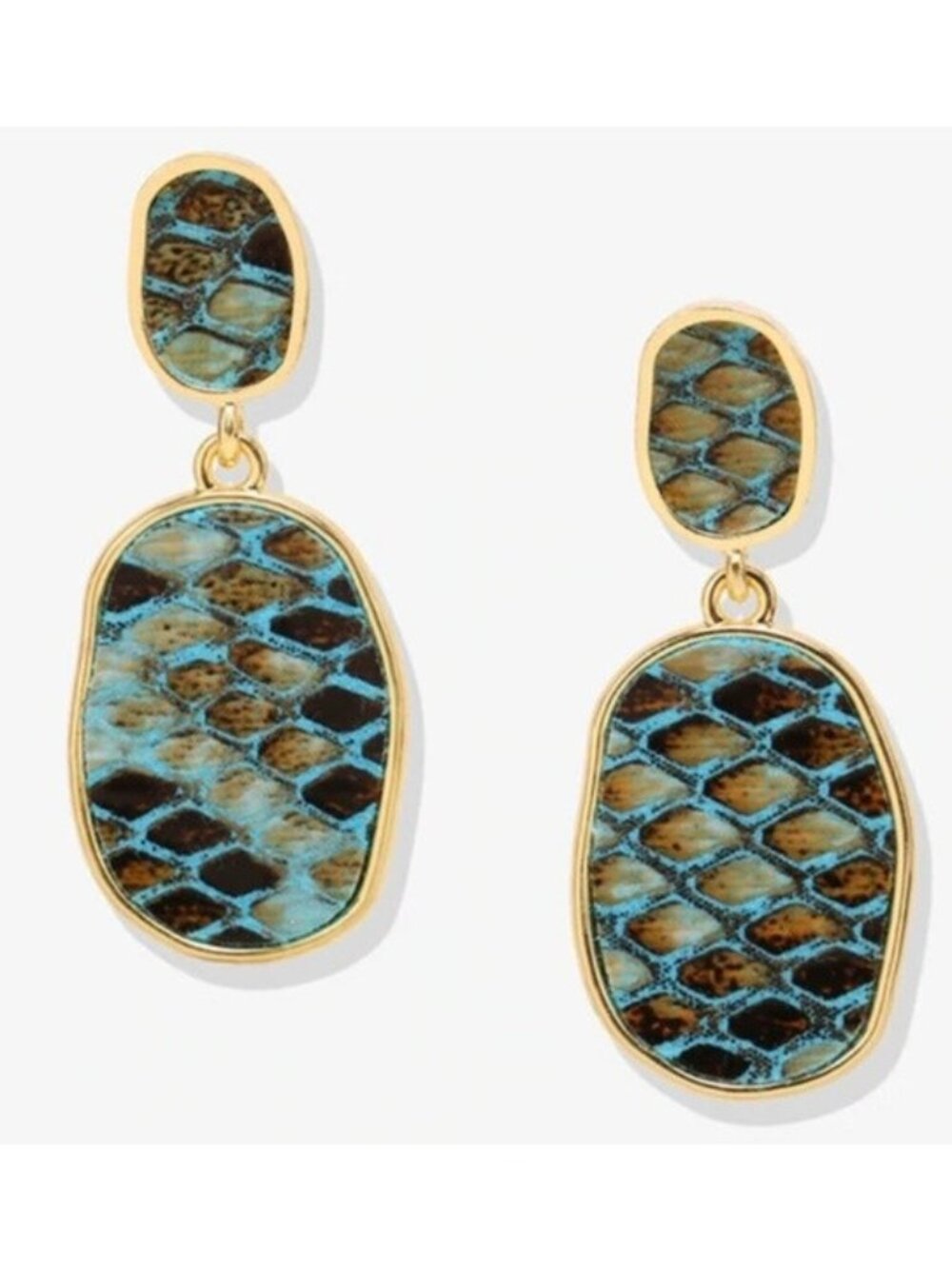 Blue Faux Snake Skin Retro Style Drop Statement Earrings